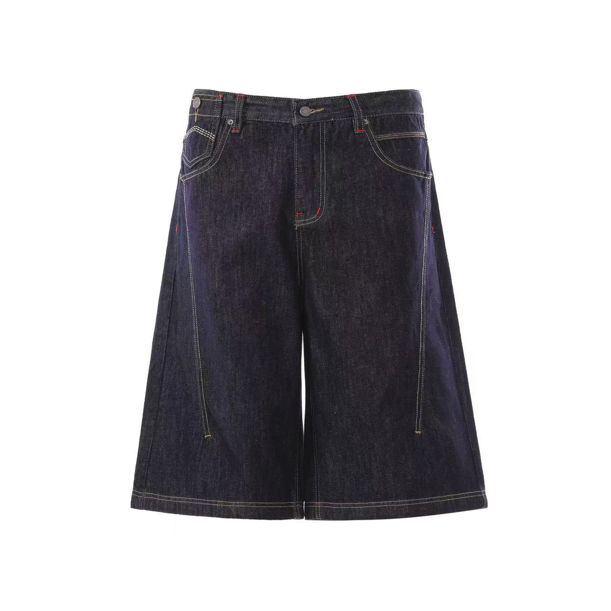 Contrast Stitching Wide-Leg Denim Jorts - OMYGOODS