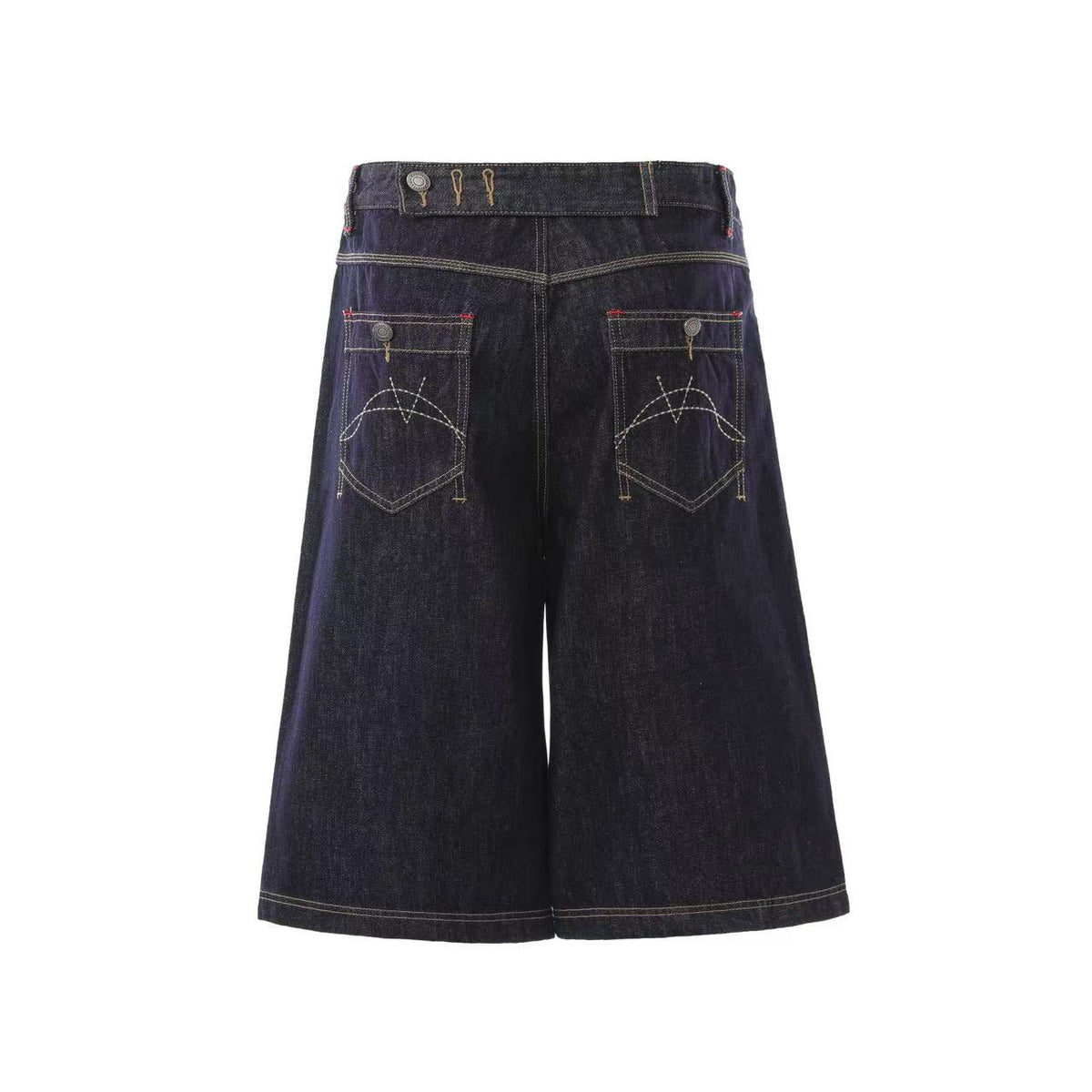 Contrast Stitching Wide-Leg Denim Jorts - OMYGOODS