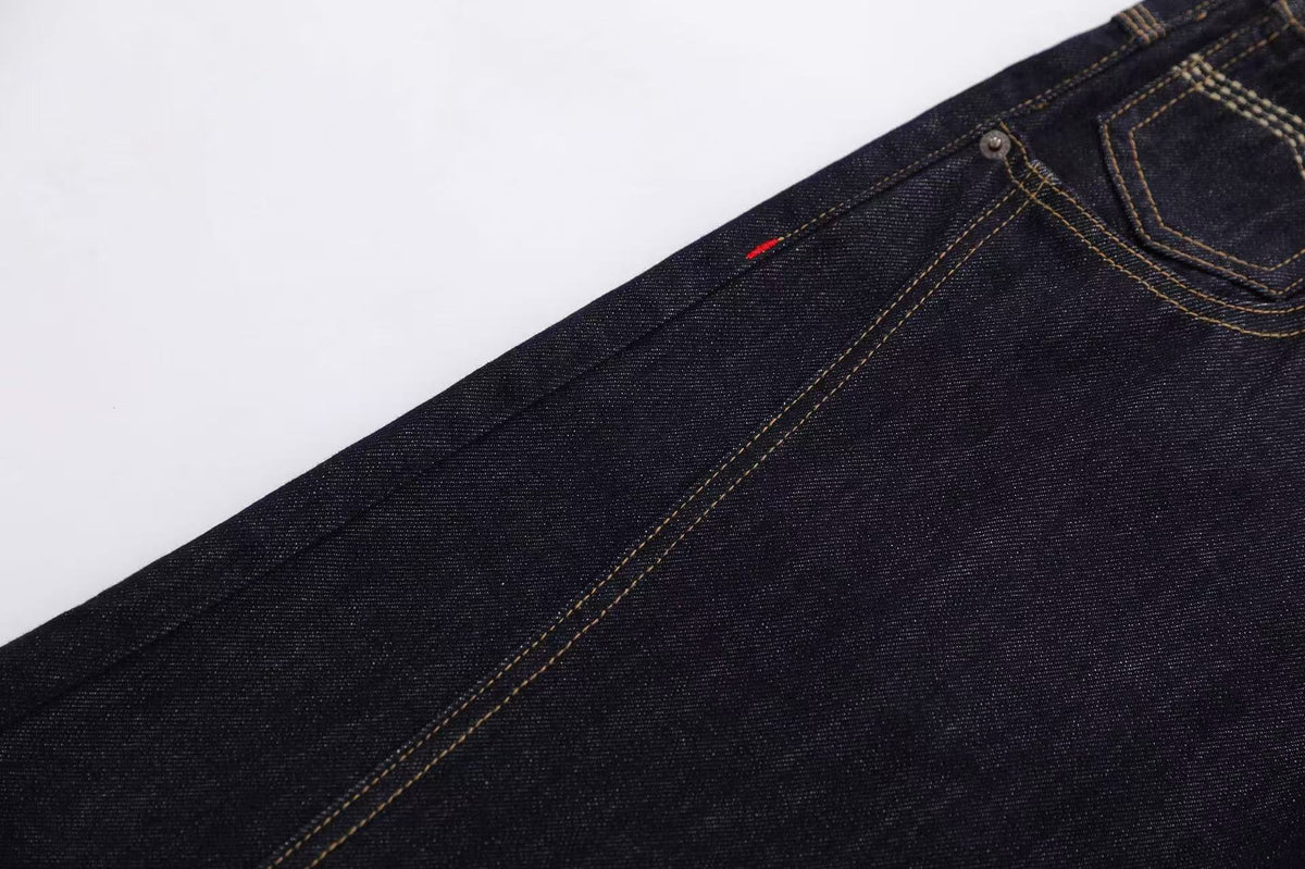 Contrast Stitching Wide-Leg Denim Jorts - OMYGOODS
