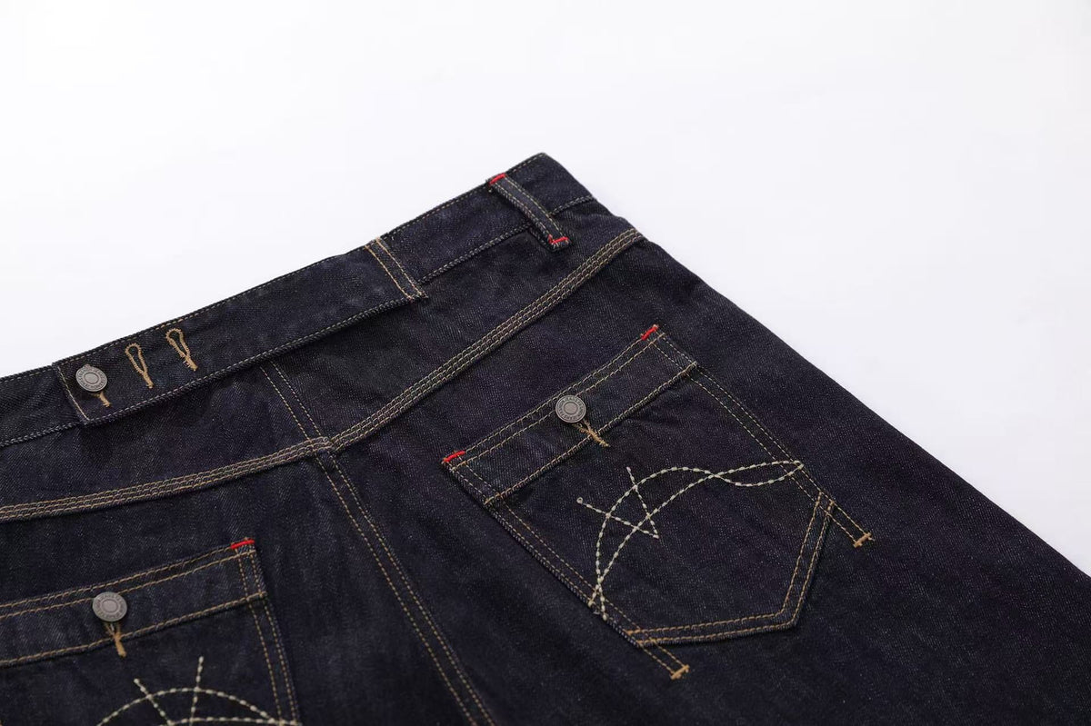 Contrast Stitching Wide-Leg Denim Jorts - OMYGOODS