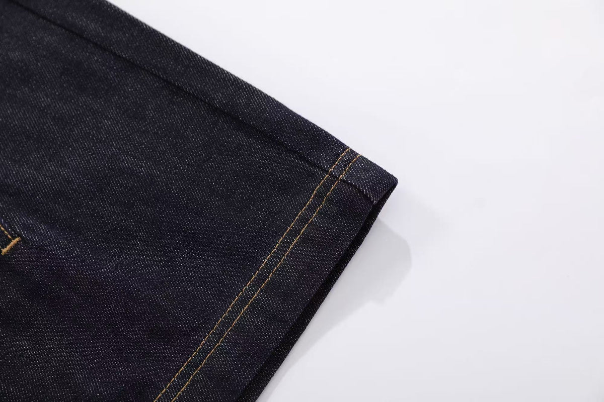 Contrast Stitching Wide-Leg Denim Jorts - OMYGOODS