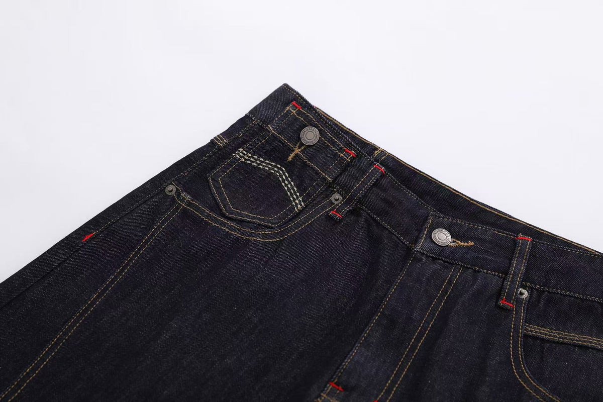 Contrast Stitching Wide-Leg Denim Jorts - OMYGOODS