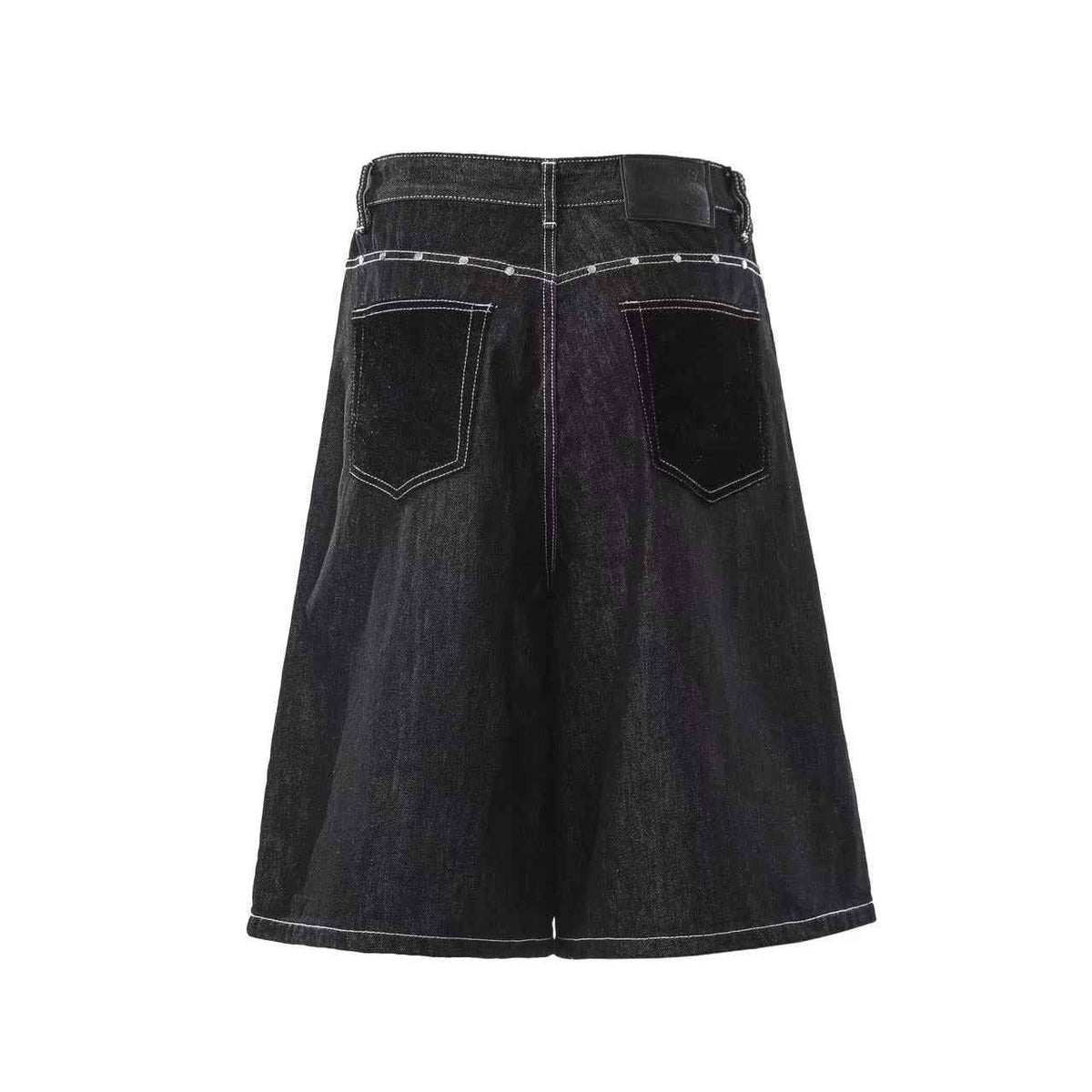 Streetwear Contrast Stitching Wide-Leg Denim Jorts
