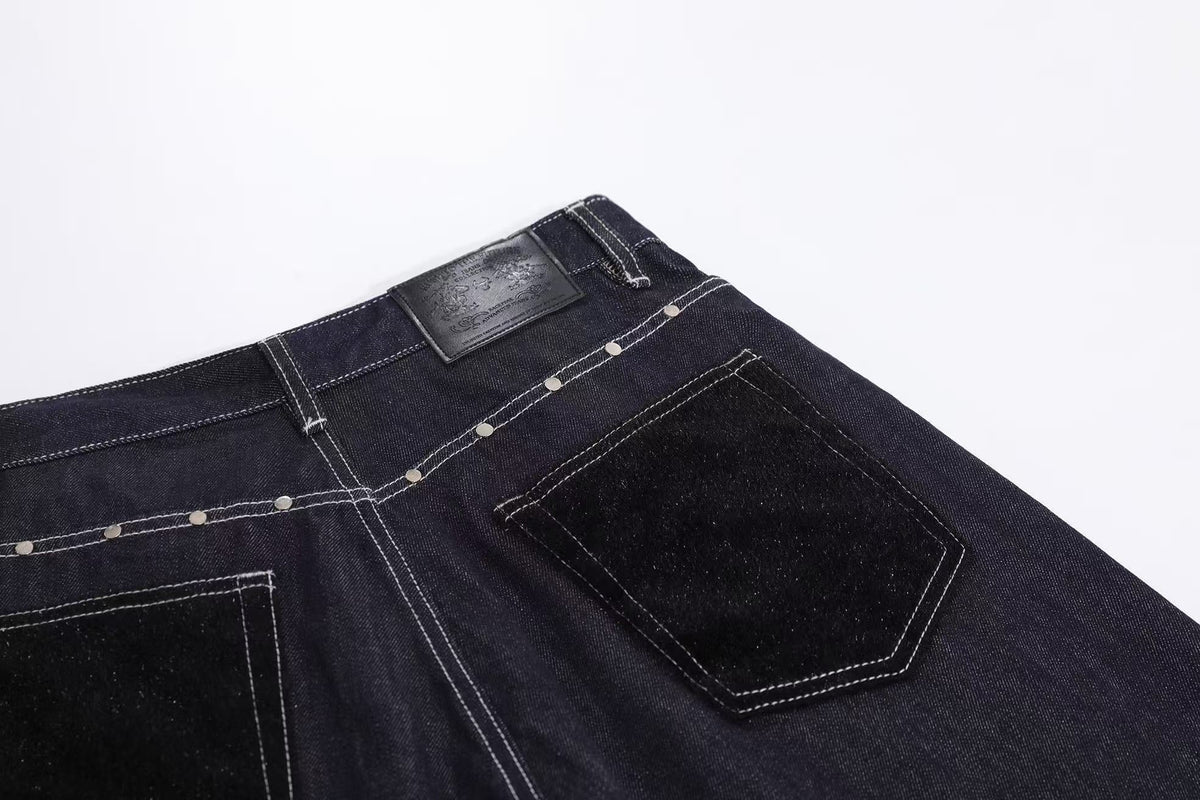 Streetwear Contrast Stitching Wide-Leg Denim Jorts - OMYGOODS