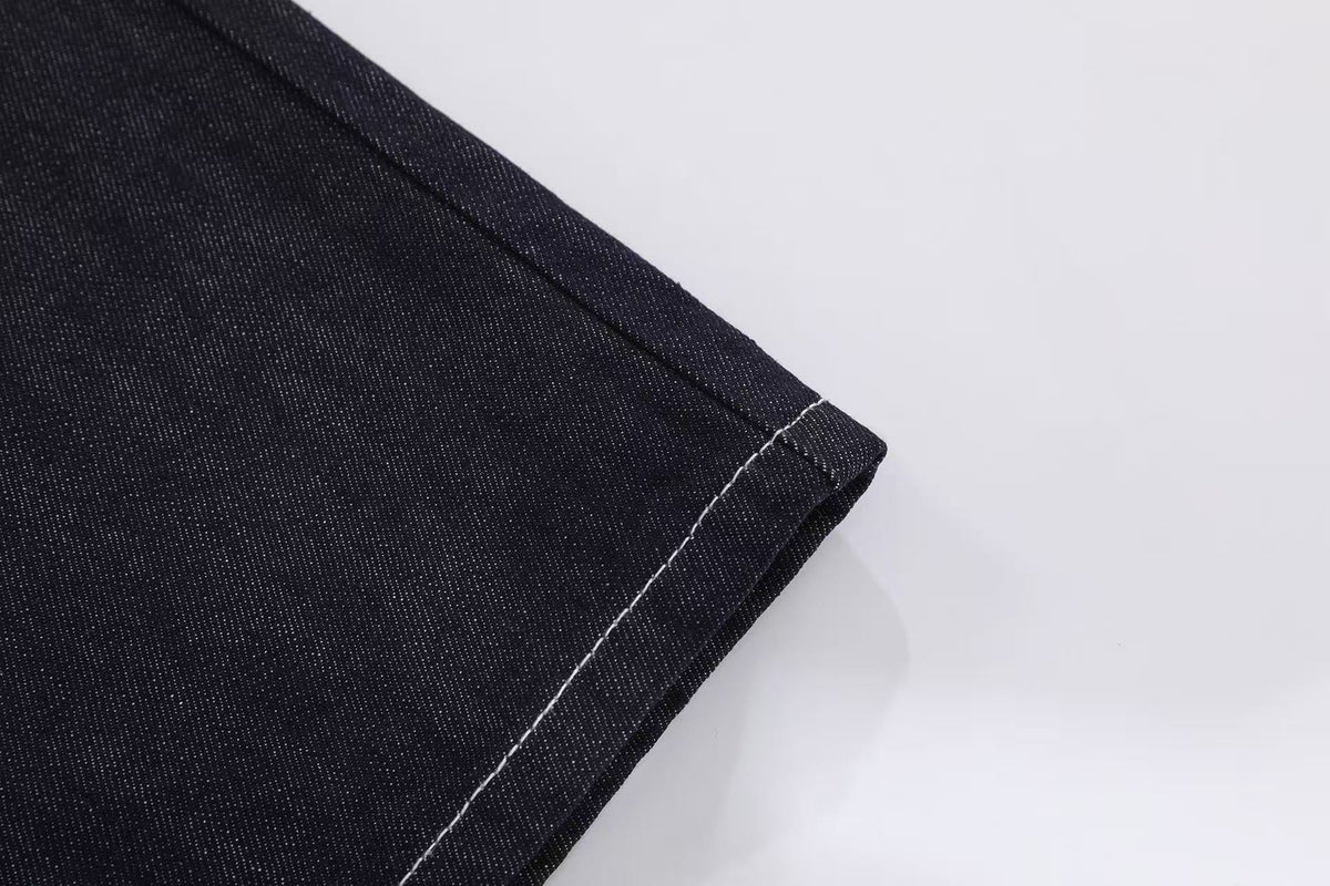 Streetwear Contrast Stitching Wide-Leg Denim Jorts - OMYGOODS