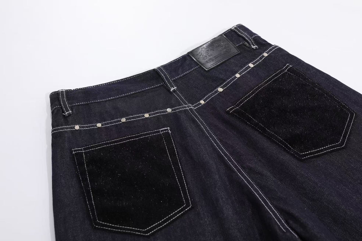Streetwear Contrast Stitching Wide-Leg Denim Jorts - OMYGOODS