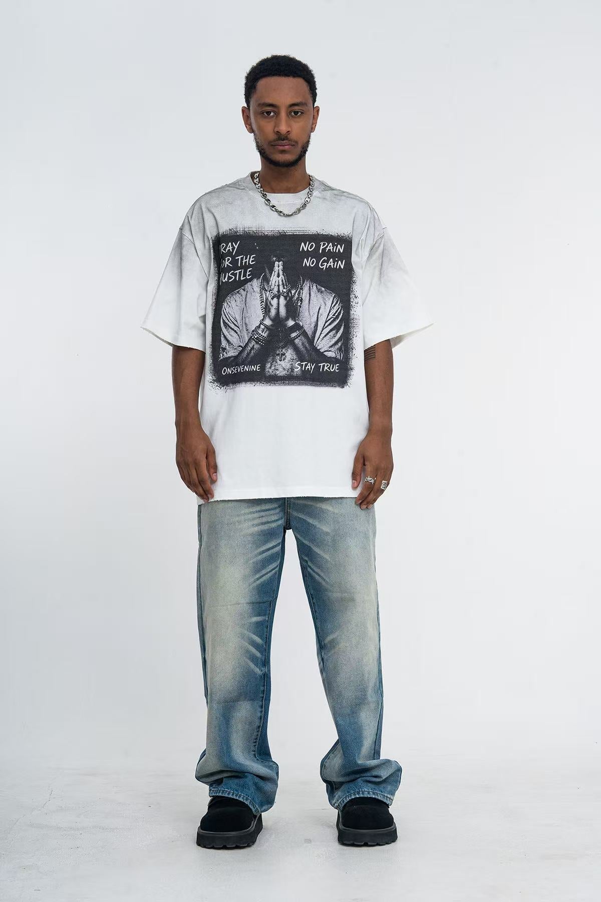 Streetwear Pray Hands Print T-Shirt - OMYGOODS