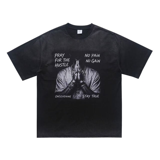 Streetwear Pray Hands Print T-Shirt - OMYGOODS