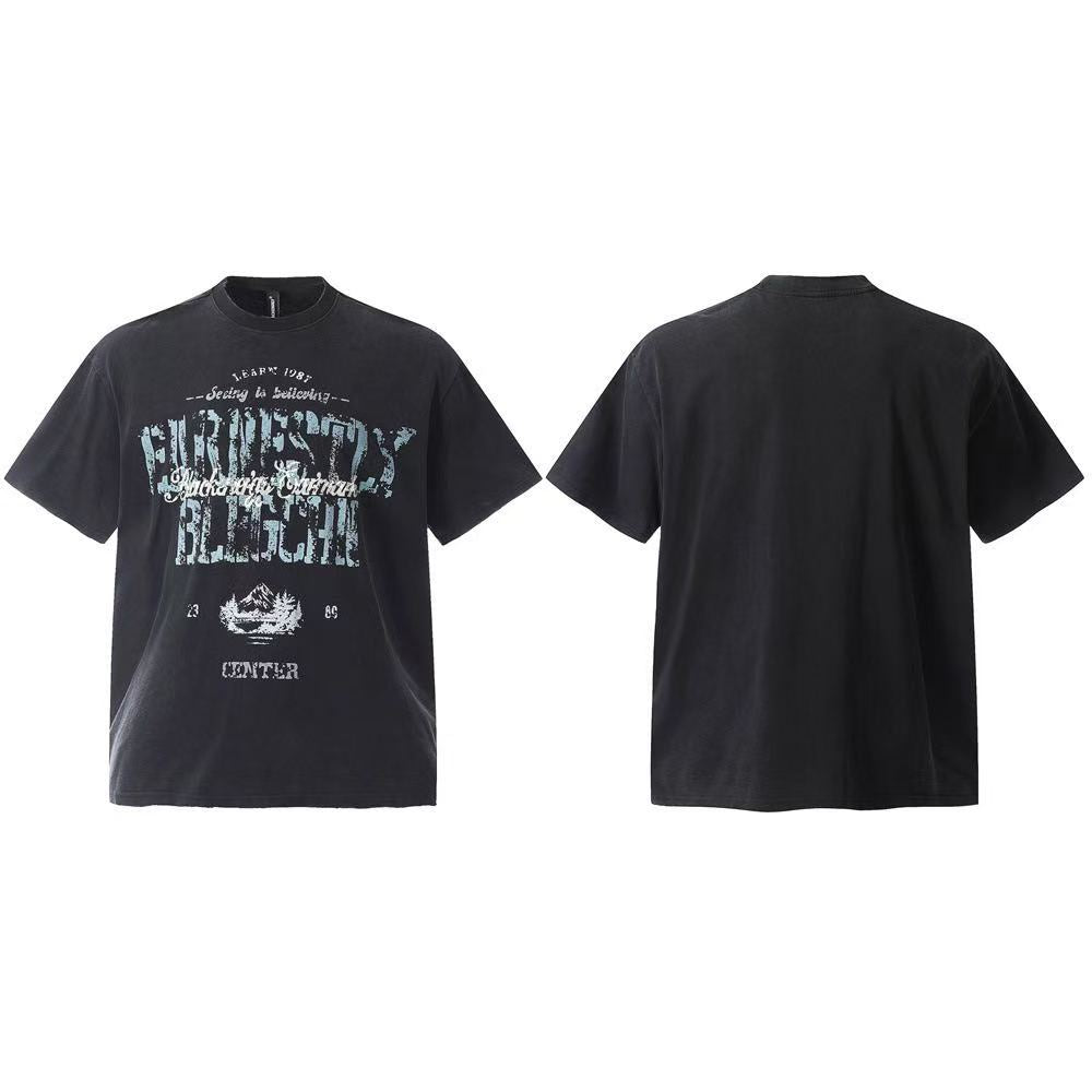 Streetwear Distressed Vintage Text Print T-Shirt - OMYGOODS
