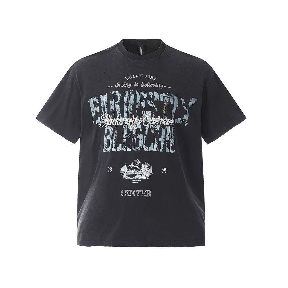 Streetwear Distressed Vintage Text Print T-Shirt - OMYGOODS