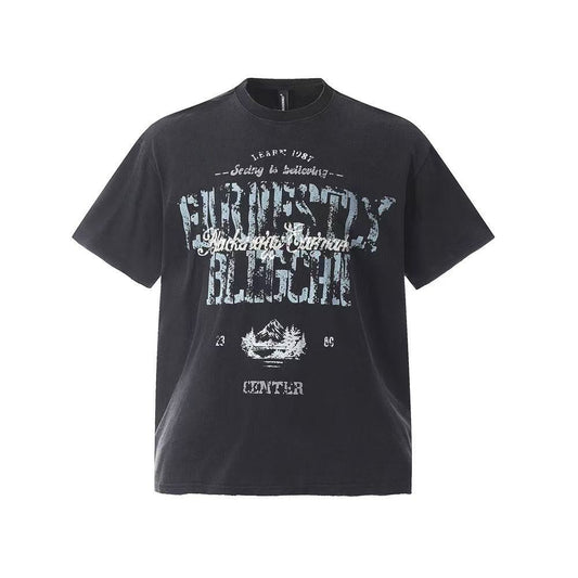 Streetwear Distressed Vintage Text Print T-Shirt - OMYGOODS