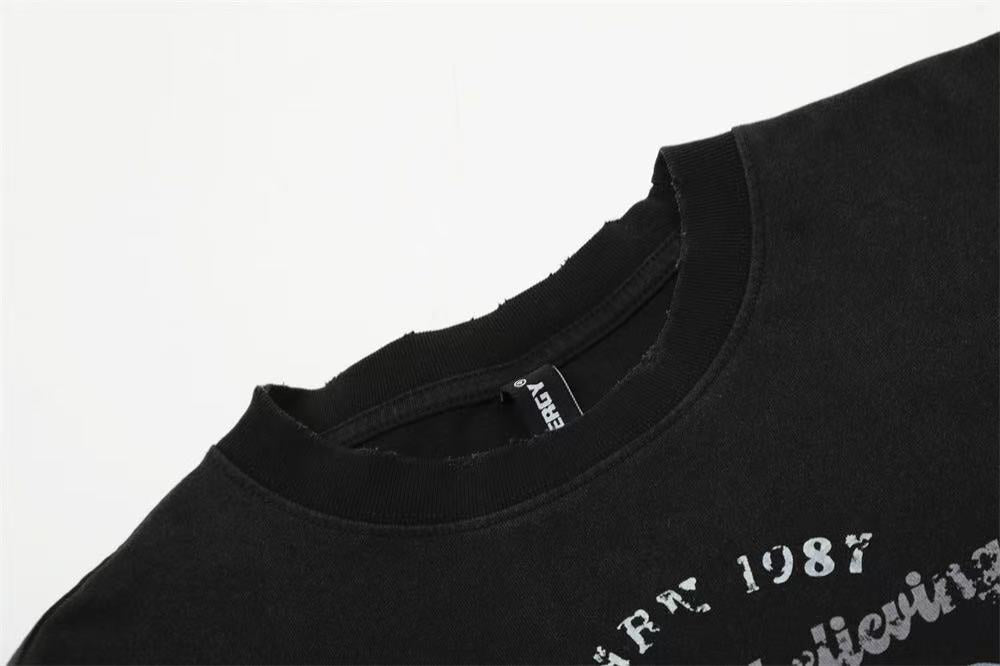 Streetwear Distressed Vintage Text Print T-Shirt - OMYGOODS