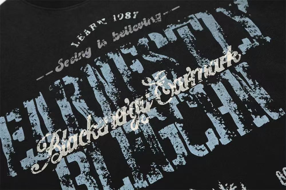 Streetwear Distressed Vintage Text Print T-Shirt - OMYGOODS