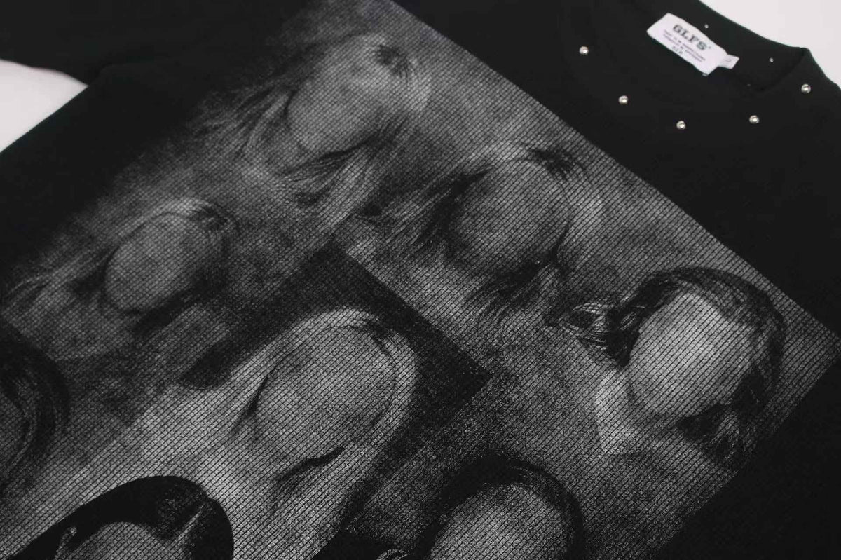 Streetwear Dark Stud No Face Print T-Shirt