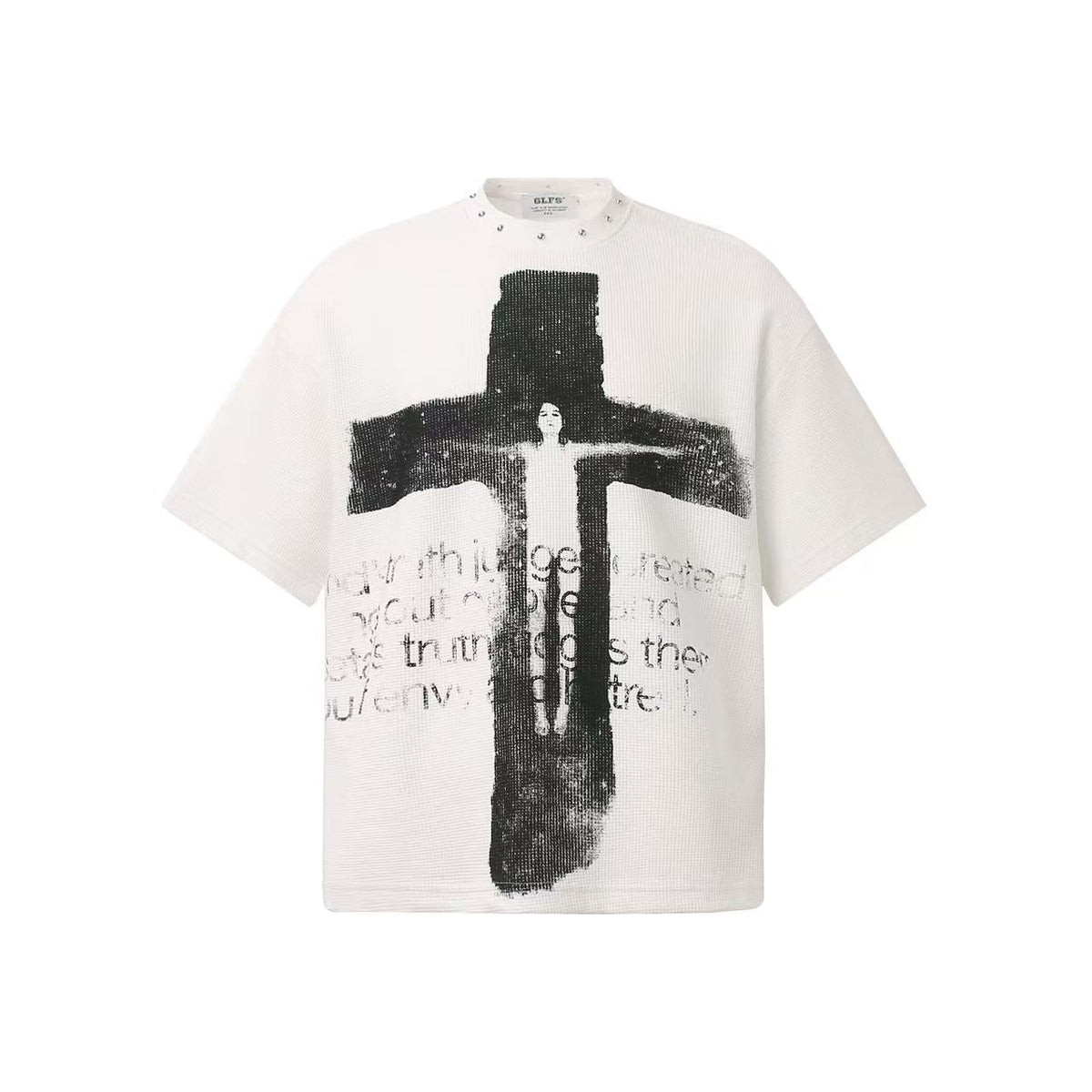 Dark Gothic Stud Cross Text Print T-Shirt - OMYGOODS