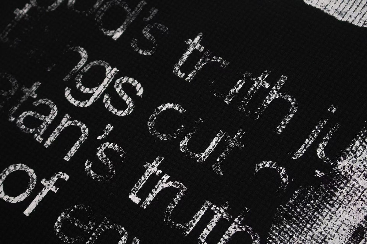 Dark Gothic Stud Cross Text Print T-Shirt - OMYGOODS