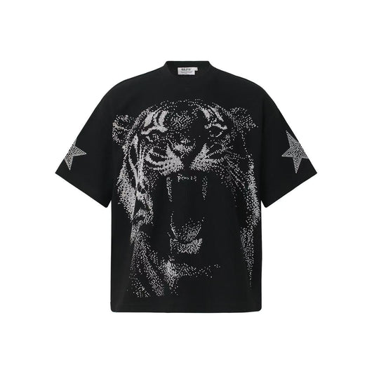 Streetwear Waffle Tiger Graphic Print T-Shirt - OMYGOODS