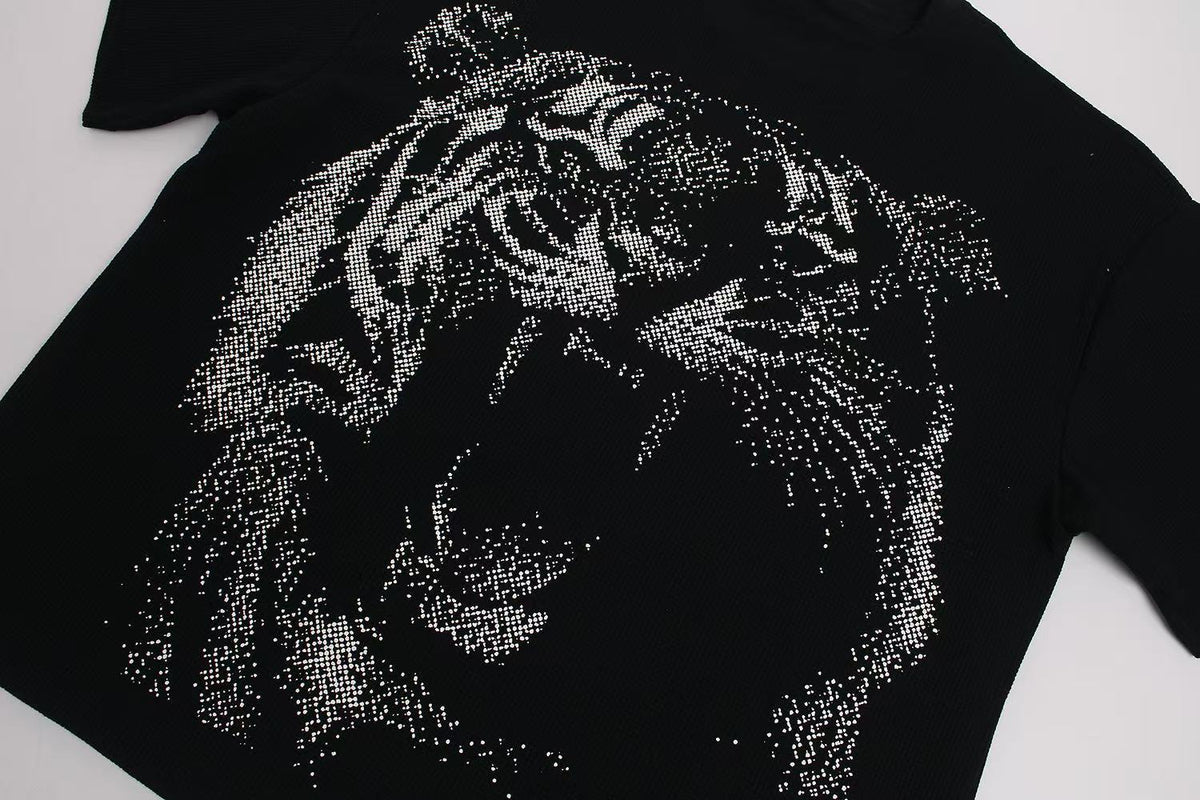 Streetwear Waffle Tiger Graphic Print T-Shirt - OMYGOODS