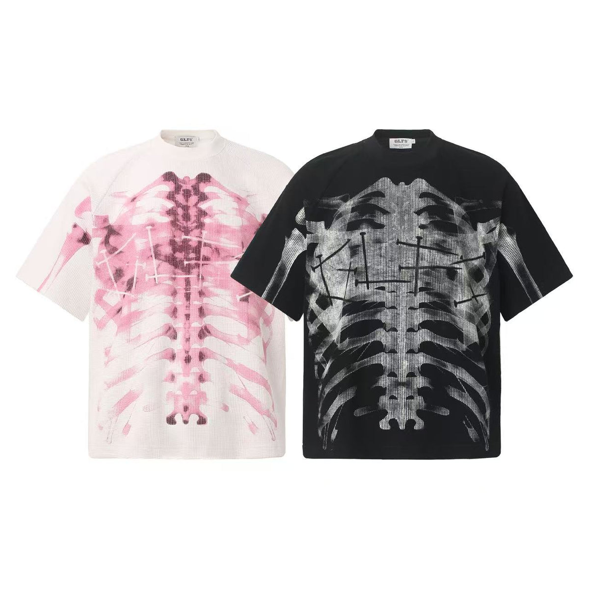 Streetwear Waffle Nail Through Skeleton Print T-Shirt - OMYGOODS