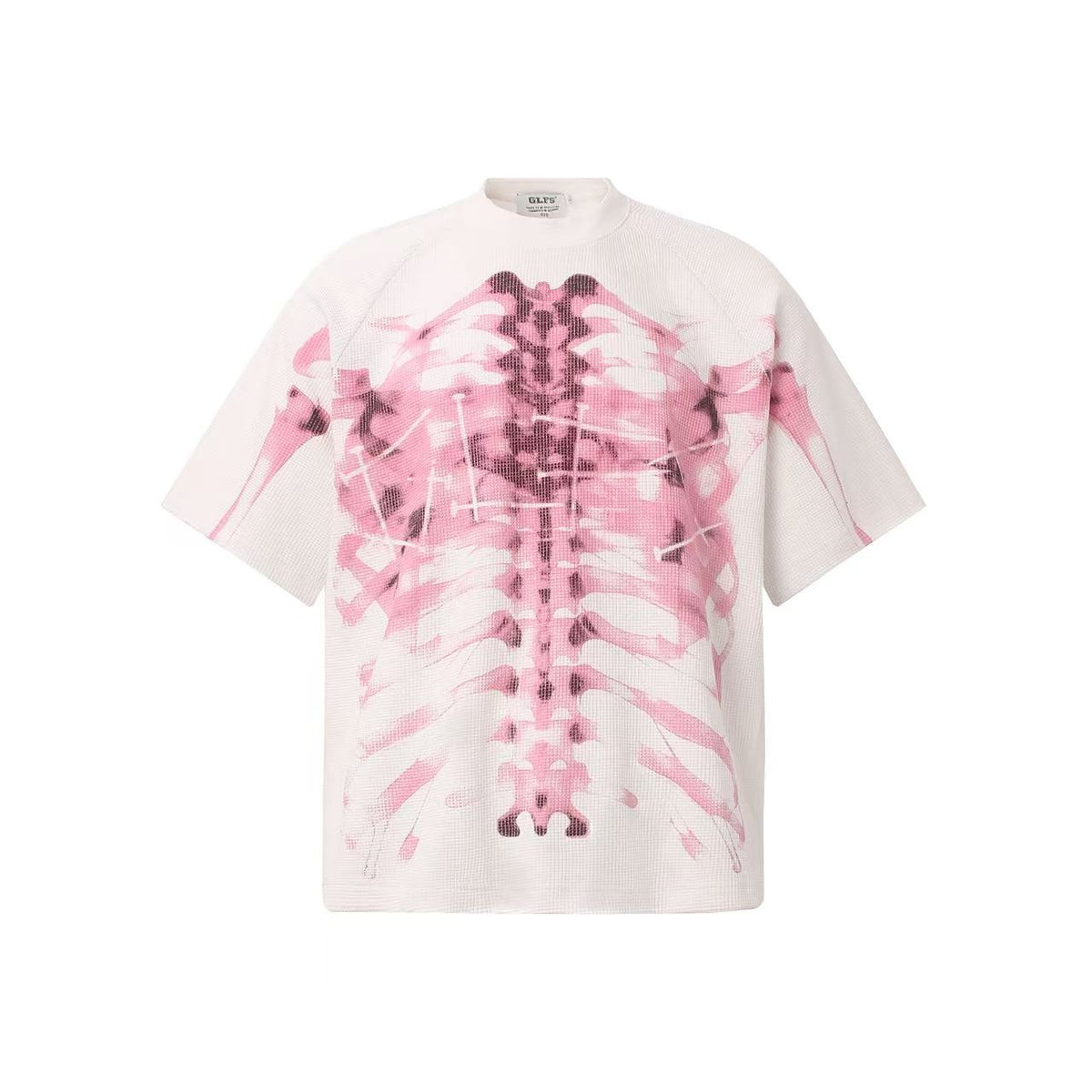 Streetwear Waffle Nail Through Skeleton Print T-Shirt - OMYGOODS