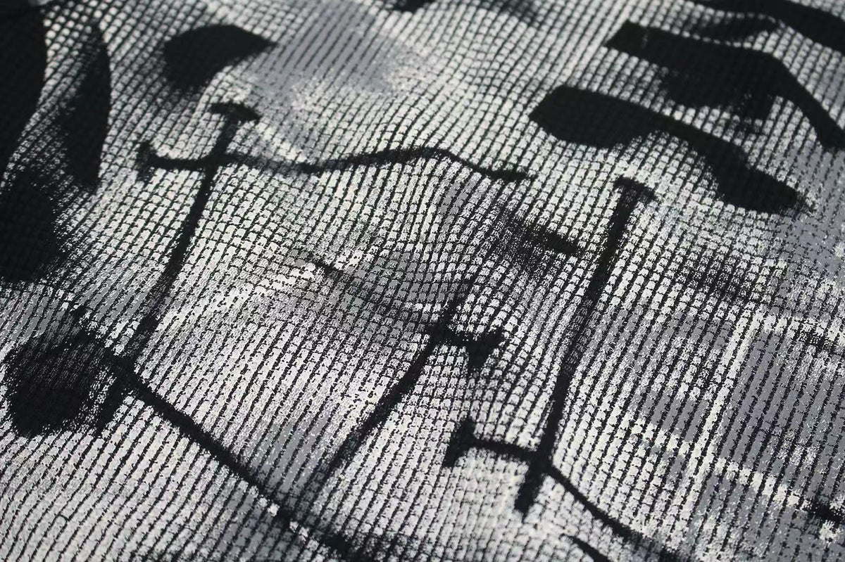 Streetwear Waffle Nail Through Skeleton Print T-Shirt - OMYGOODS