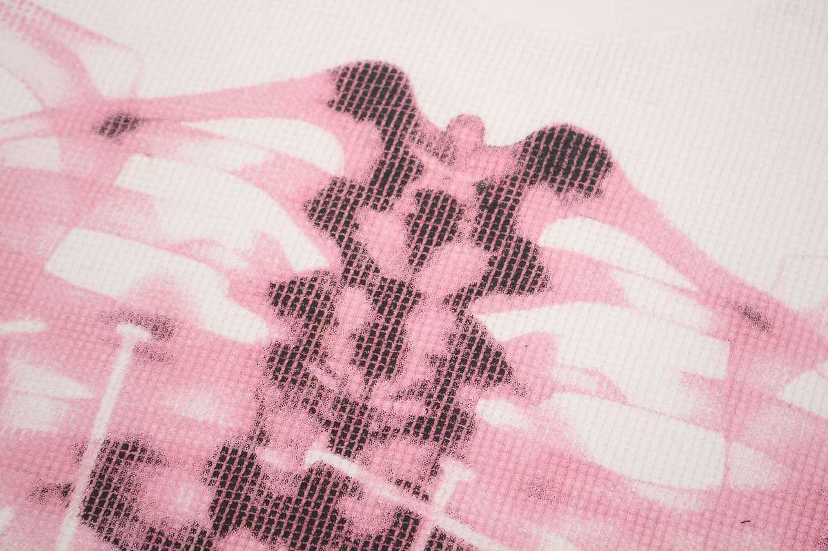 Streetwear Waffle Nail Through Skeleton Print T-Shirt - OMYGOODS