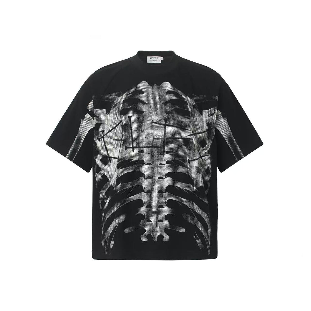 Streetwear Waffle Nail Through Skeleton Print T-Shirt - OMYGOODS