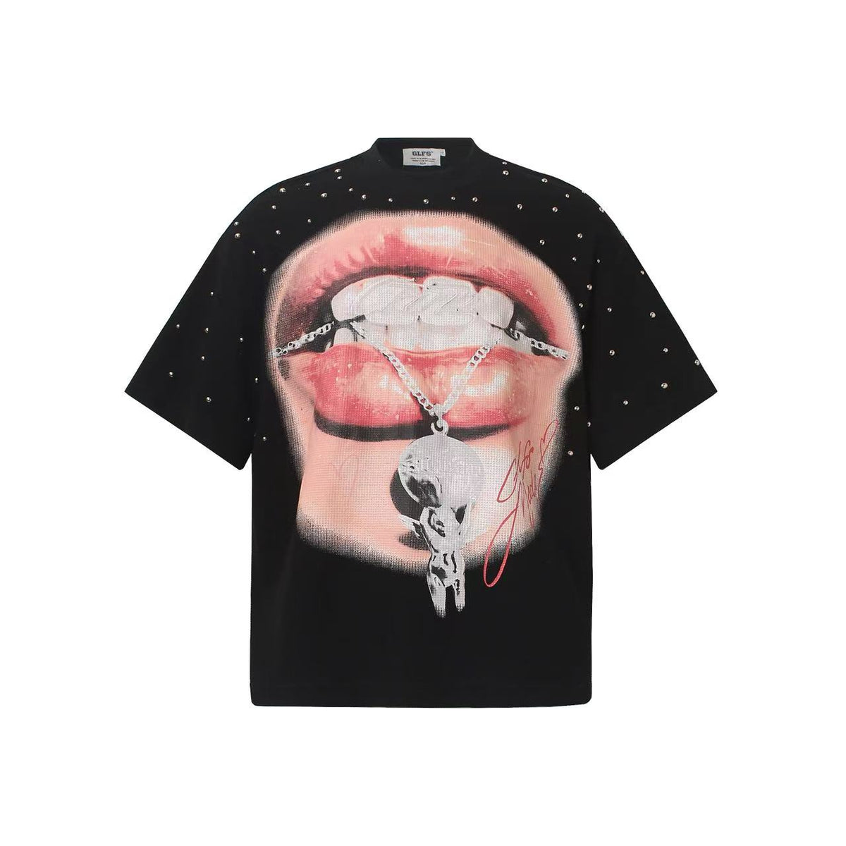 Streetwear Waffle Rivet Sexy Lips Print T-Shirt - OMYGOODS