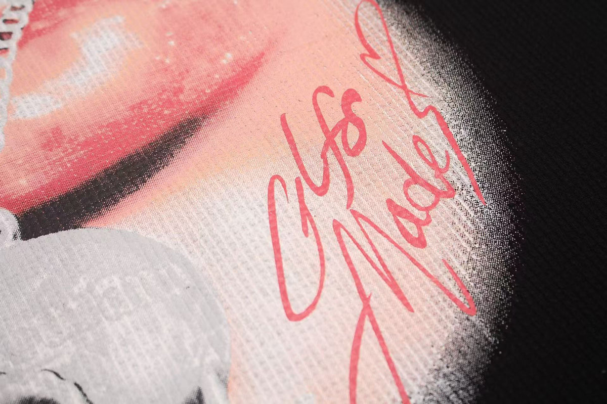 Streetwear Waffle Rivet Sexy Lips Print T-Shirt - OMYGOODS