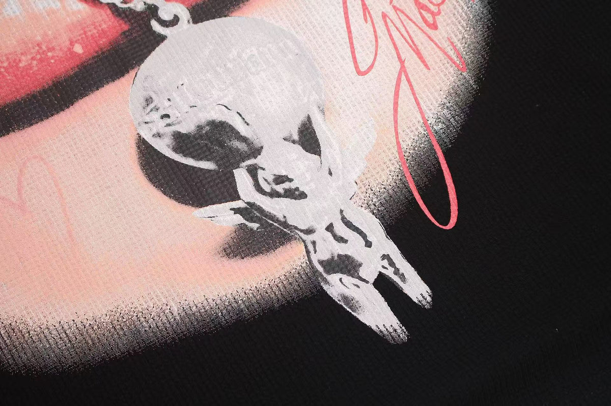 Streetwear Waffle Rivet Sexy Lips Print T-Shirt - OMYGOODS