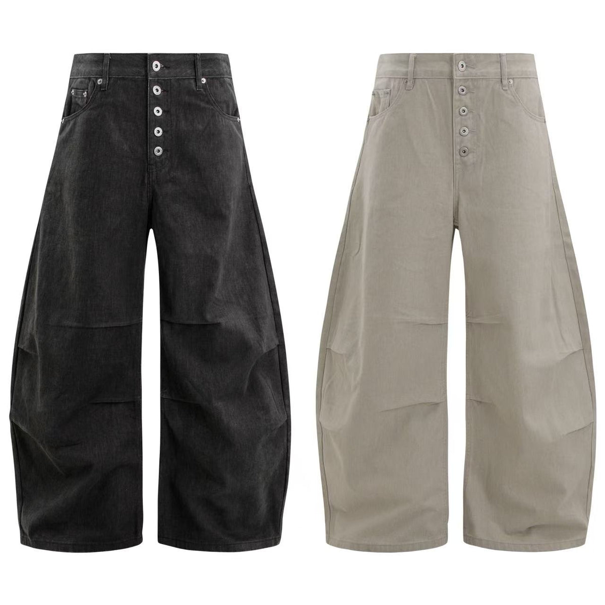 Multi-Button Pleated Baggy Cargo Pants - OMYGOODS