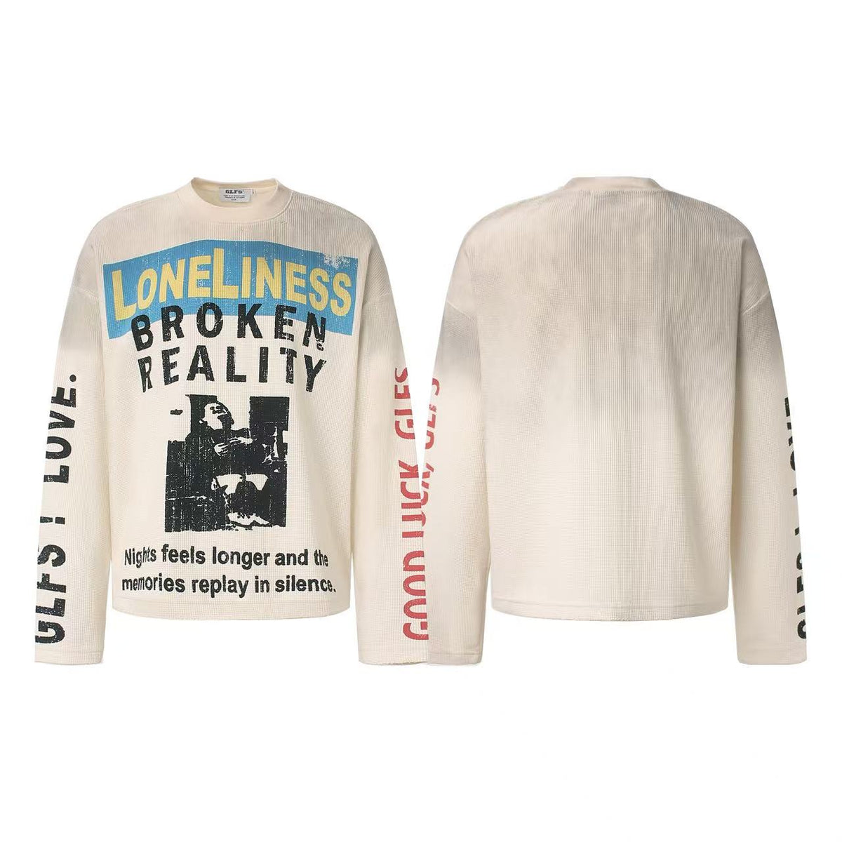 Streetwear Print Waffle Knit Long Sleeve - OMYGOODS