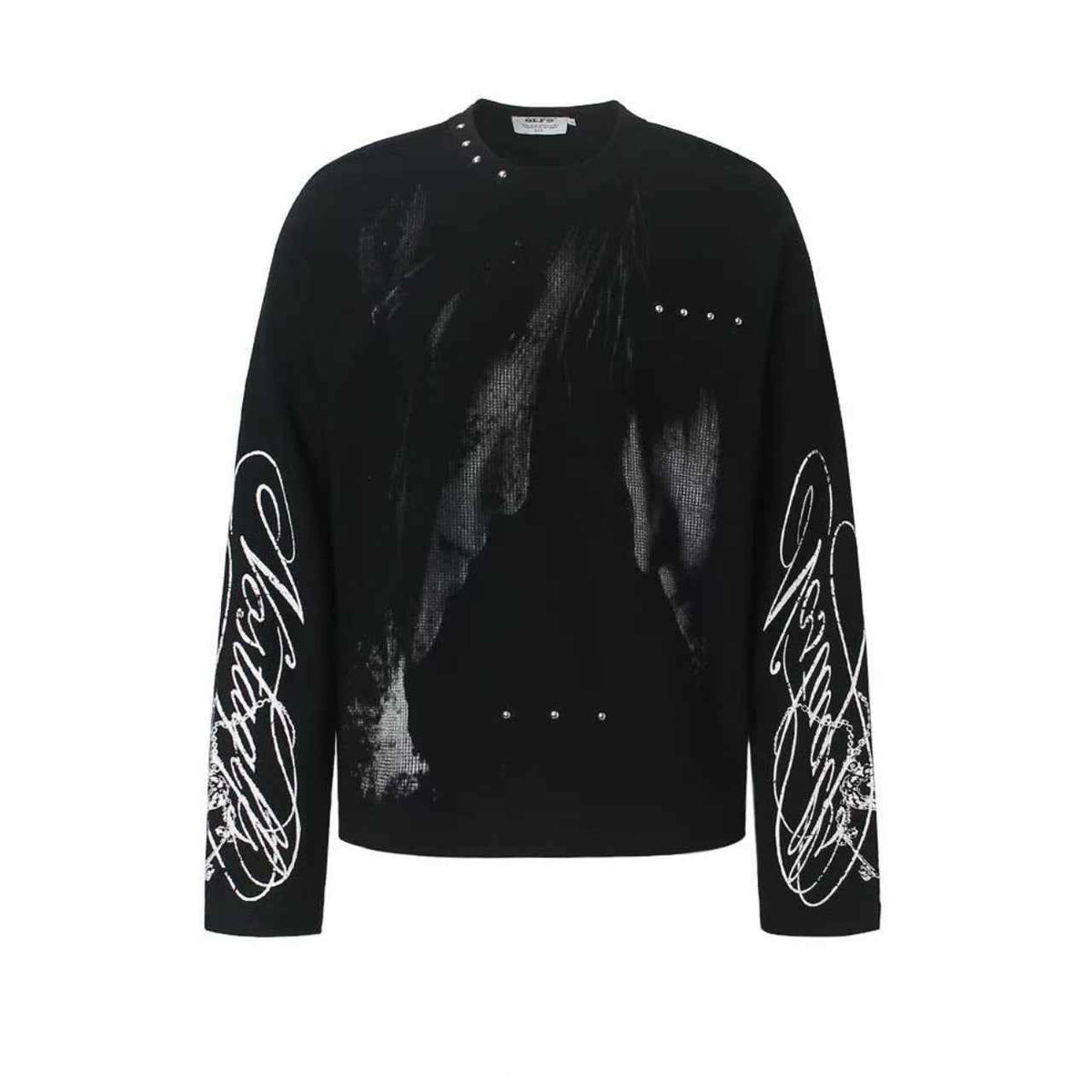 Studded Dark-Gothic Print Waffle Knit Long Sleeve
