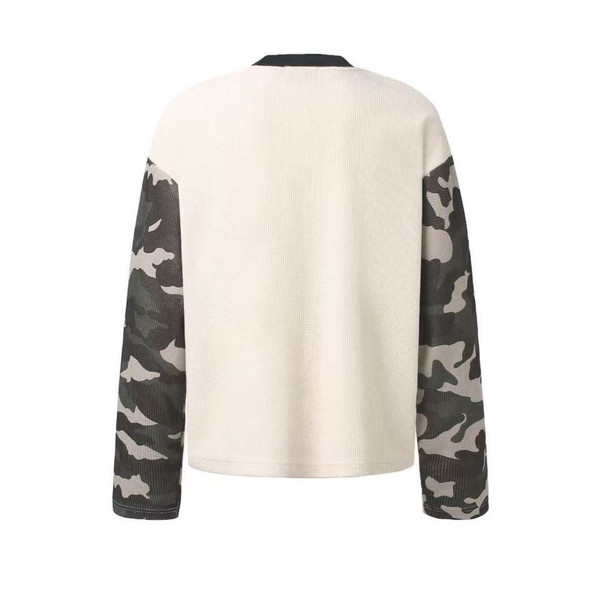 Camo Spliced Vintage Print Waffle Knit Long Sleeve - OMYGOODS