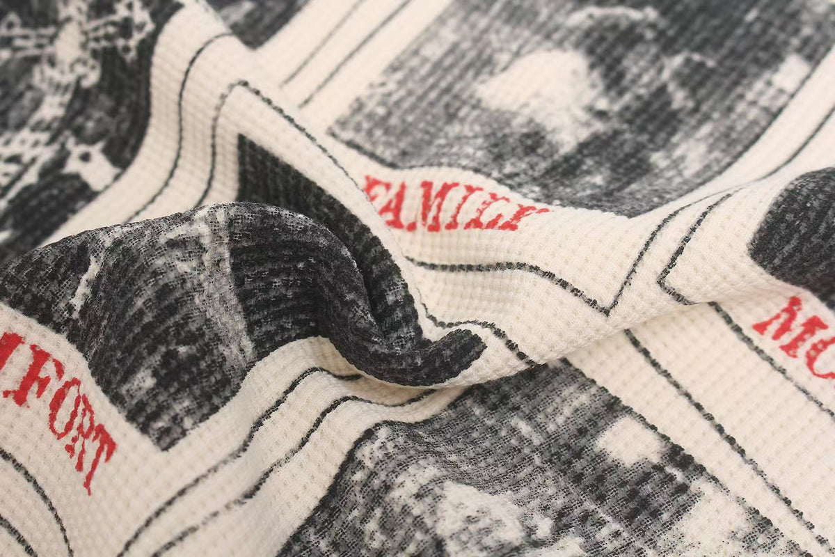 Camo Spliced Vintage Print Waffle Knit Long Sleeve - OMYGOODS