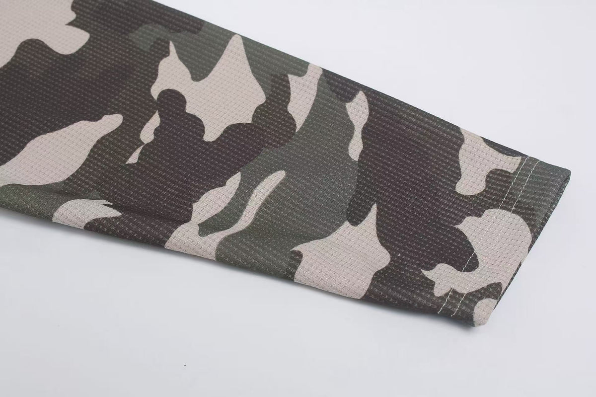 Camo Spliced Vintage Print Waffle Knit Long Sleeve - OMYGOODS