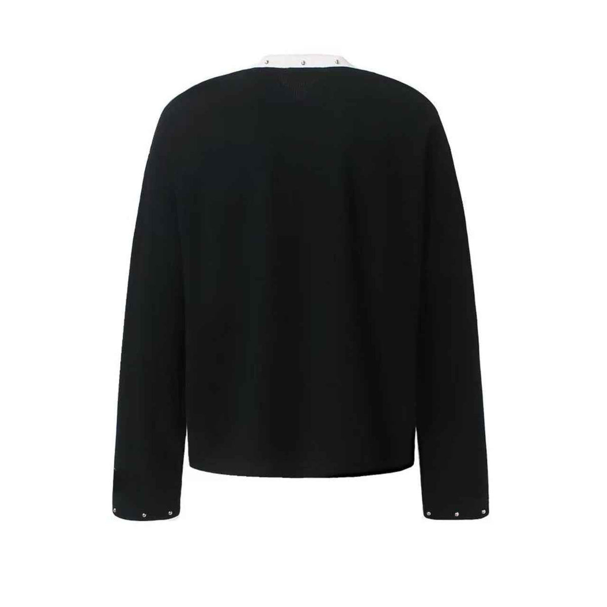 Rivet Collar Portrait Print Waffle Knit Long Sleeve