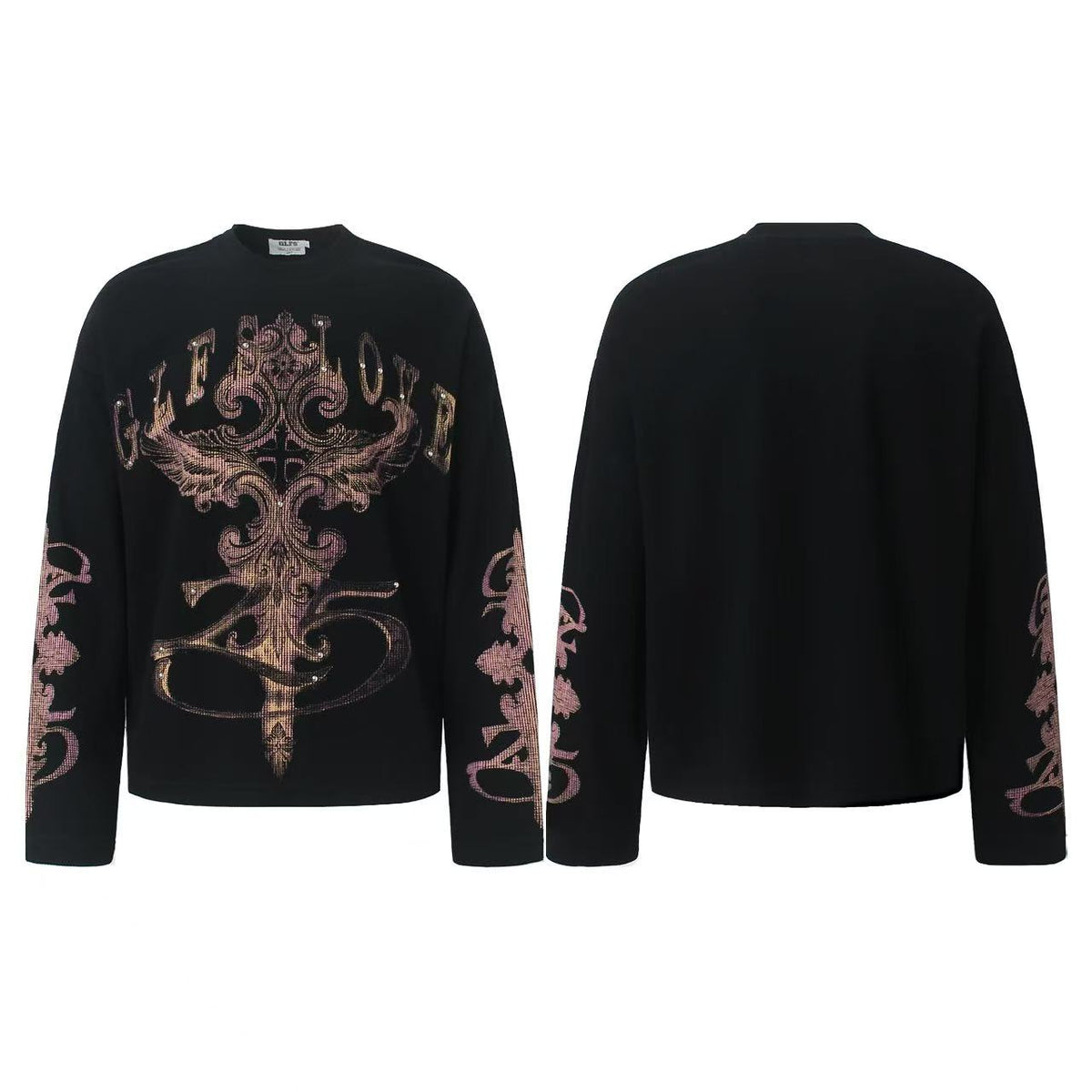 Studded Cross Print Waffle Knit Long Sleeve - OMYGOODS