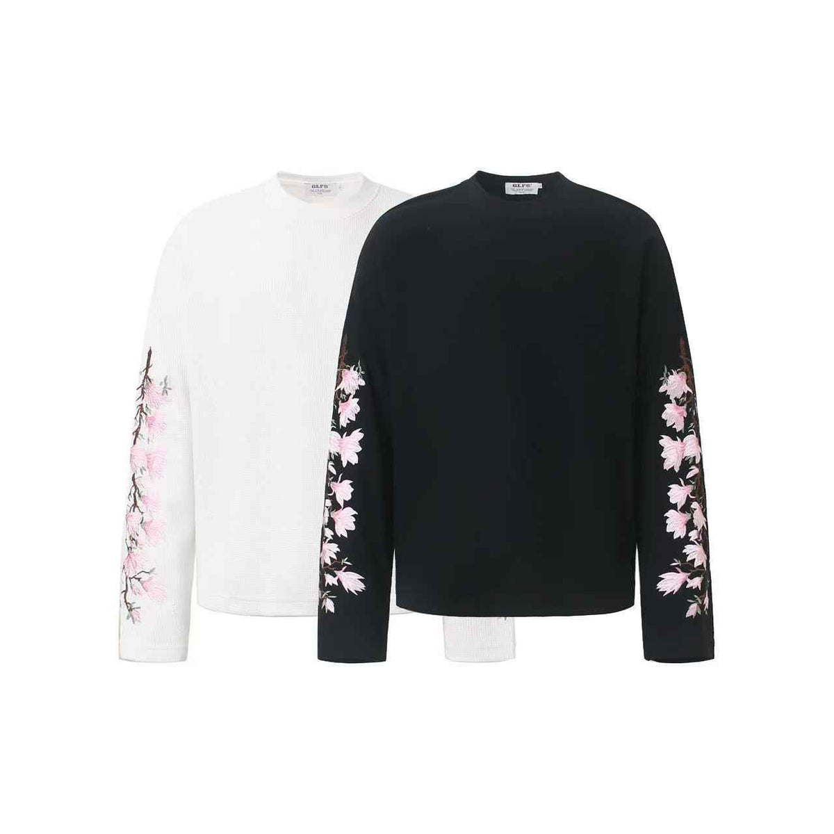 Floral Embroidery Print Waffle Knit Long Sleeve - OMYGOODS