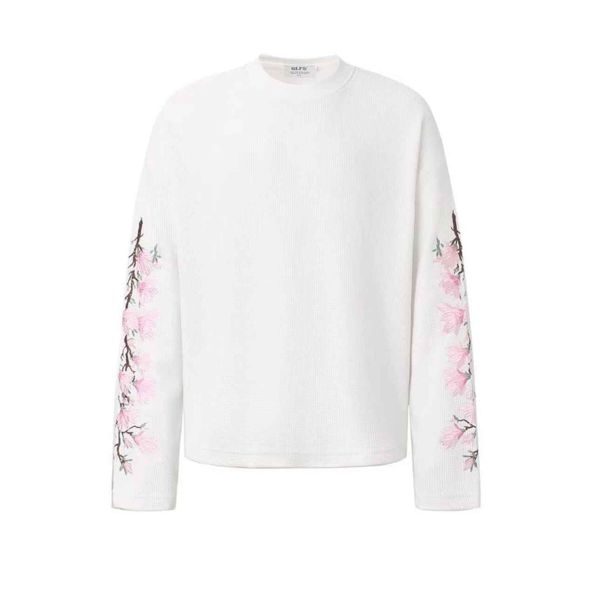 Floral Embroidery Print Waffle Knit Long Sleeve - OMYGOODS