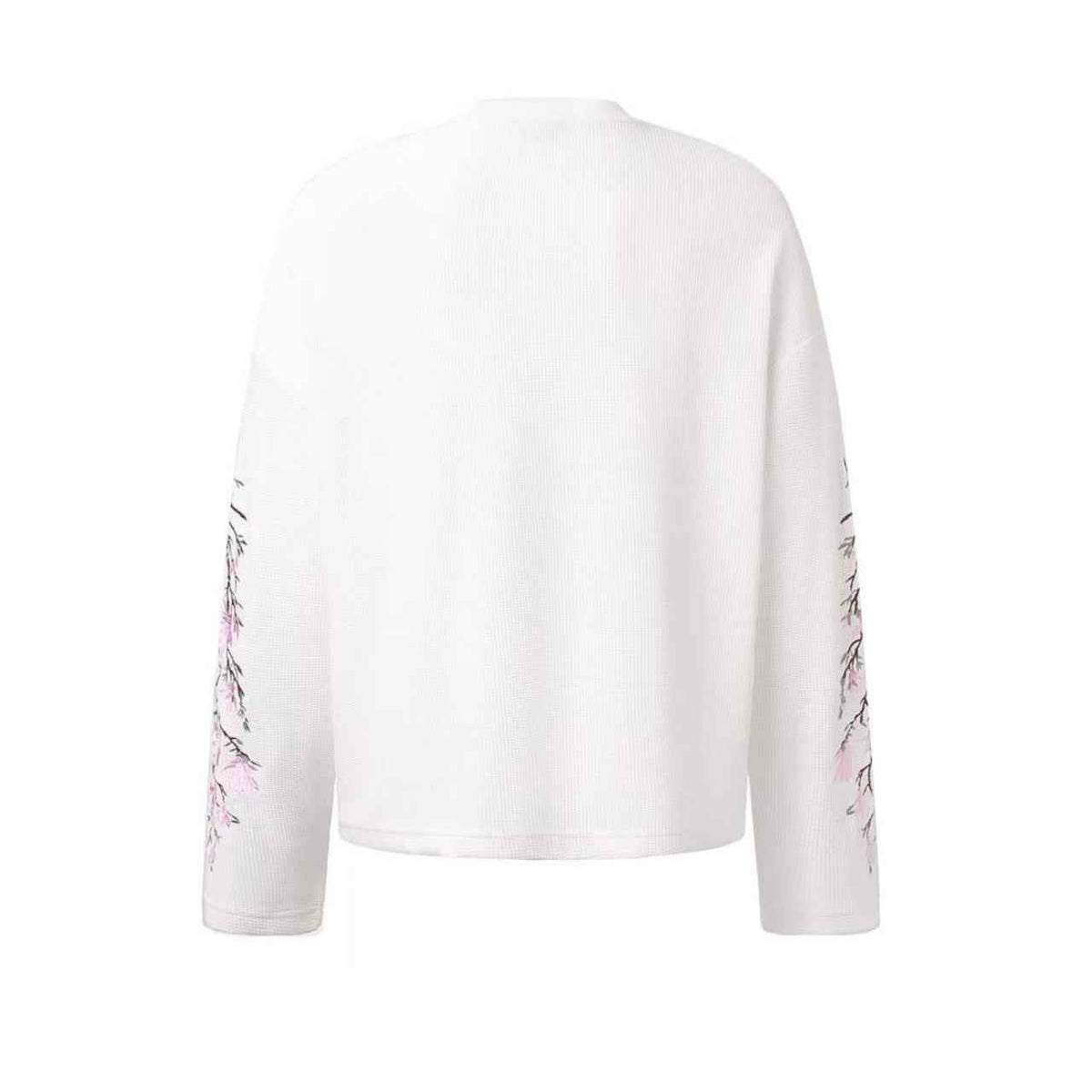 Floral Embroidery Print Waffle Knit Long Sleeve - OMYGOODS