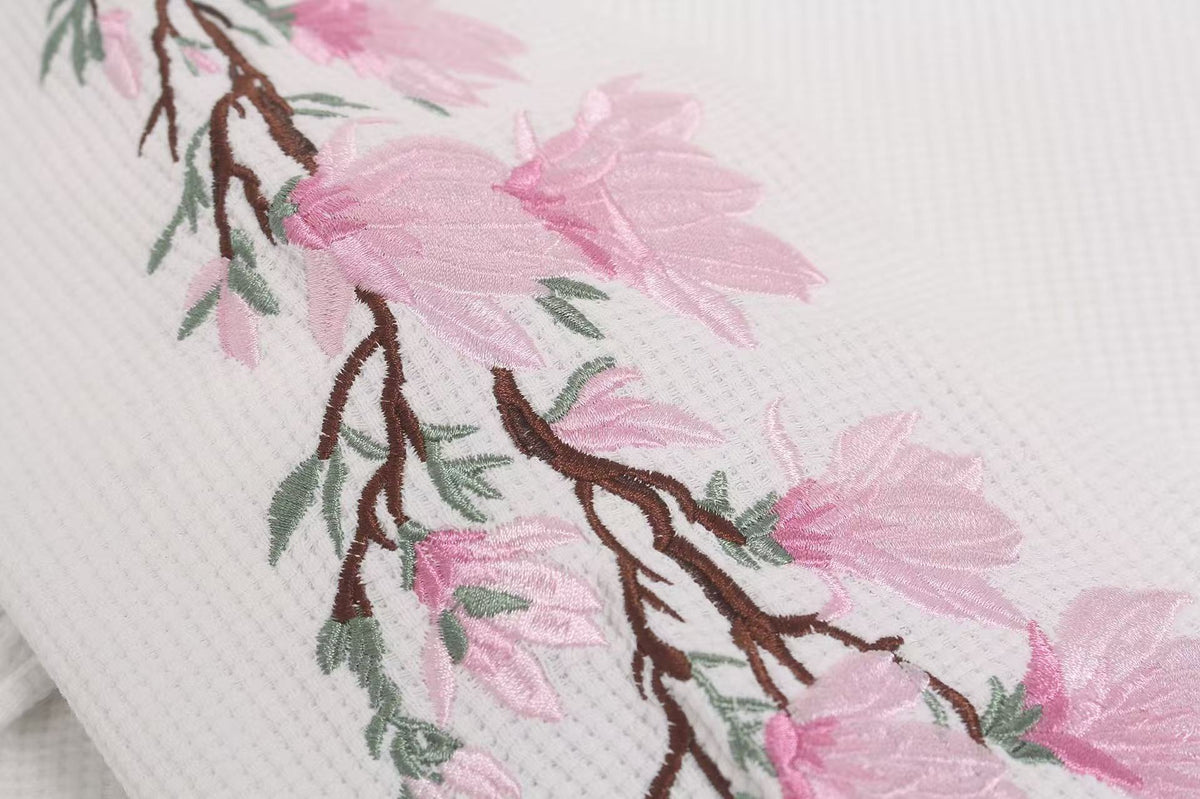 Floral Embroidery Print Waffle Knit Long Sleeve - OMYGOODS