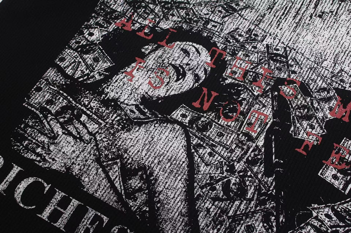 Rivet Contrast Collar Gothic Print Waffle Knit Long Sleeve - OMYGOODS