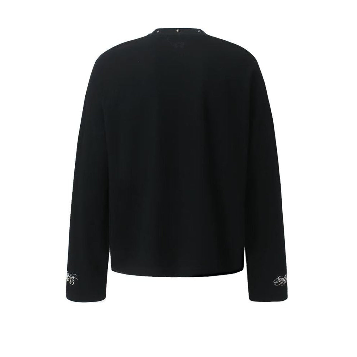 Studded Collar Leopard-Print Cross Waffle Knit Long Sleeve - OMYGOODS