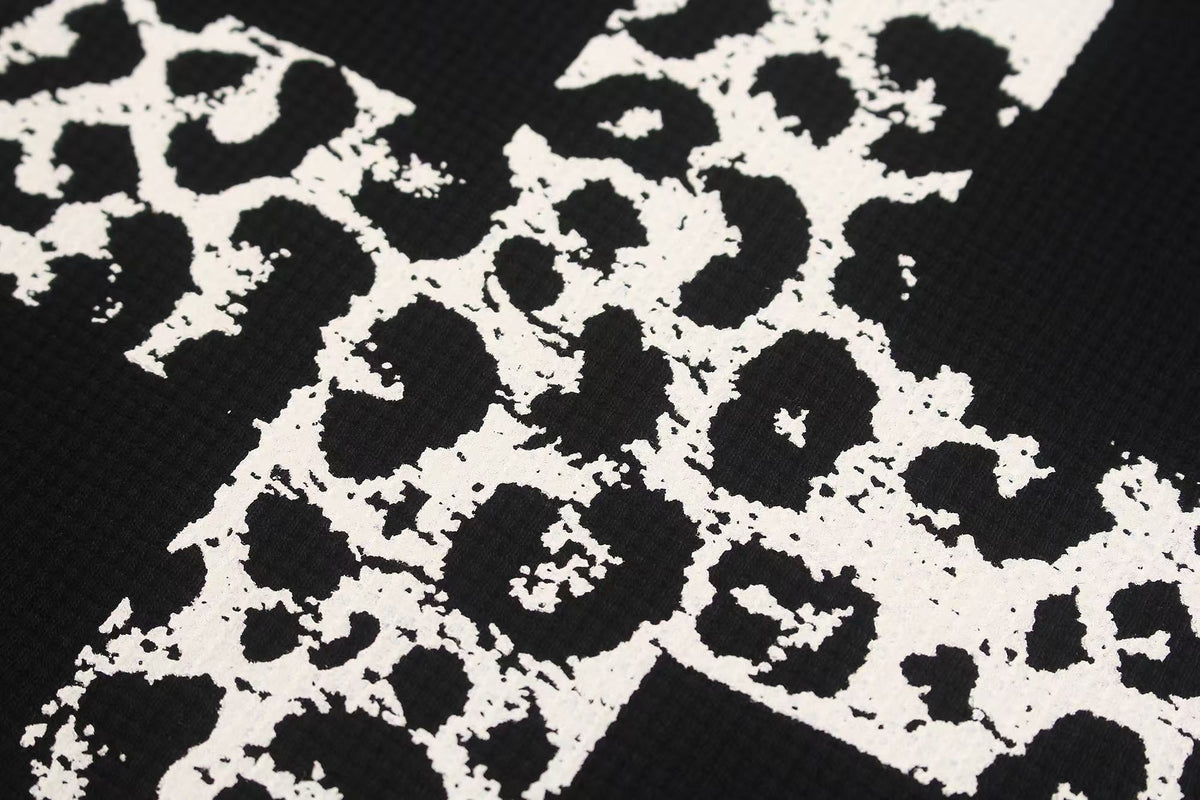 Studded Collar Leopard-Print Cross Waffle Knit Long Sleeve - OMYGOODS