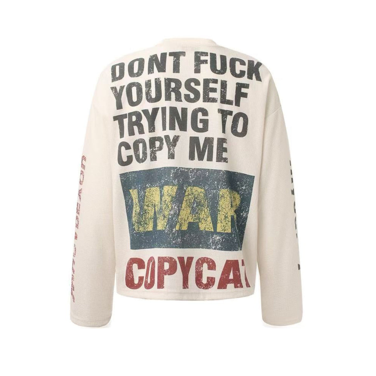 Streetwear Vintage Print Waffle Knit Long Sleeve - OMYGOODS