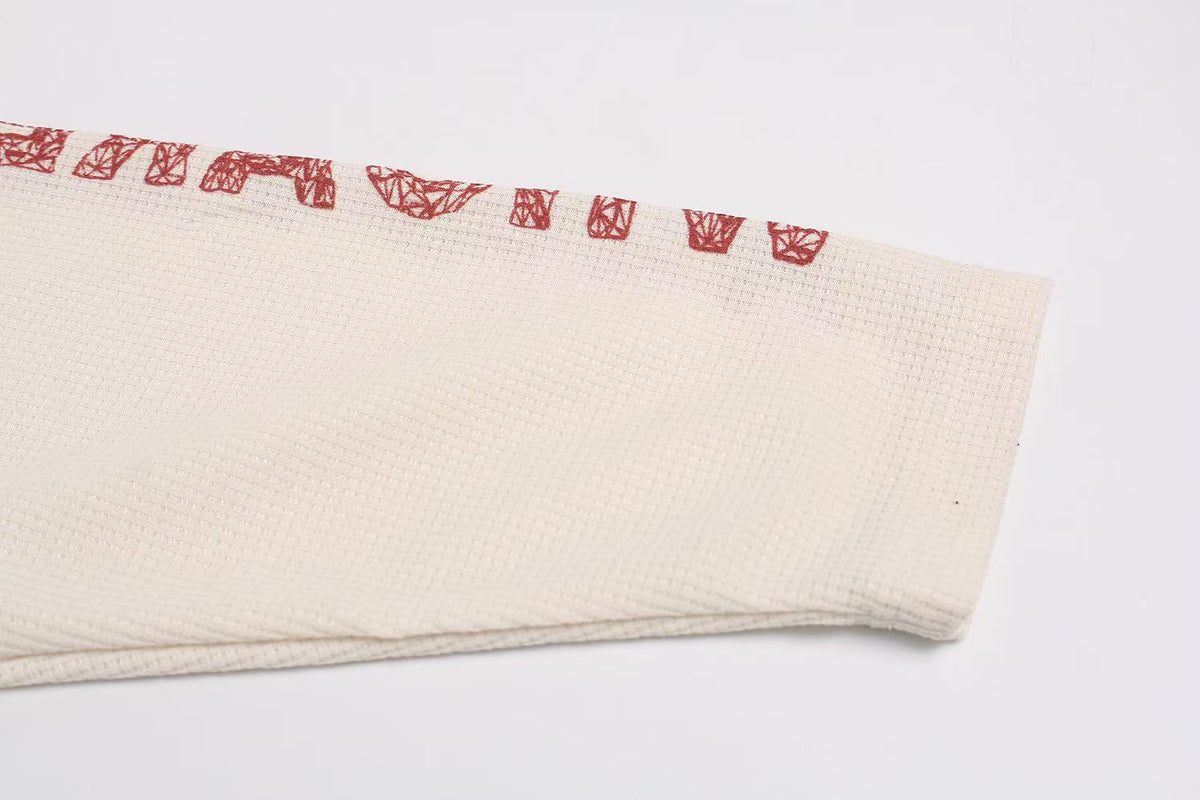 Streetwear Vintage Print Waffle Knit Long Sleeve - OMYGOODS