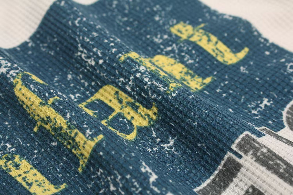 Streetwear Vintage Print Waffle Knit Long Sleeve - OMYGOODS