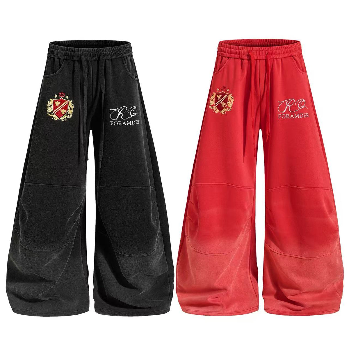 Crest Embroidered Baggy Wide-Leg Sweatpants - OMYGOODS