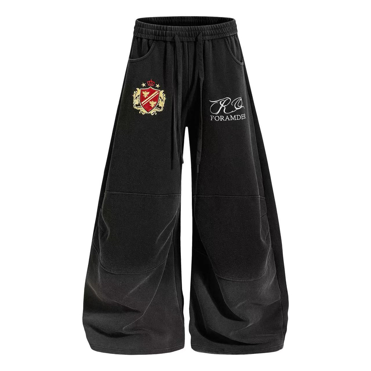 Crest Embroidered Baggy Wide-Leg Sweatpants - OMYGOODS